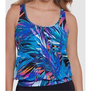Swim Solutions Women's Blouson Tankini Colorful Top Underwire Swimwear Size 8